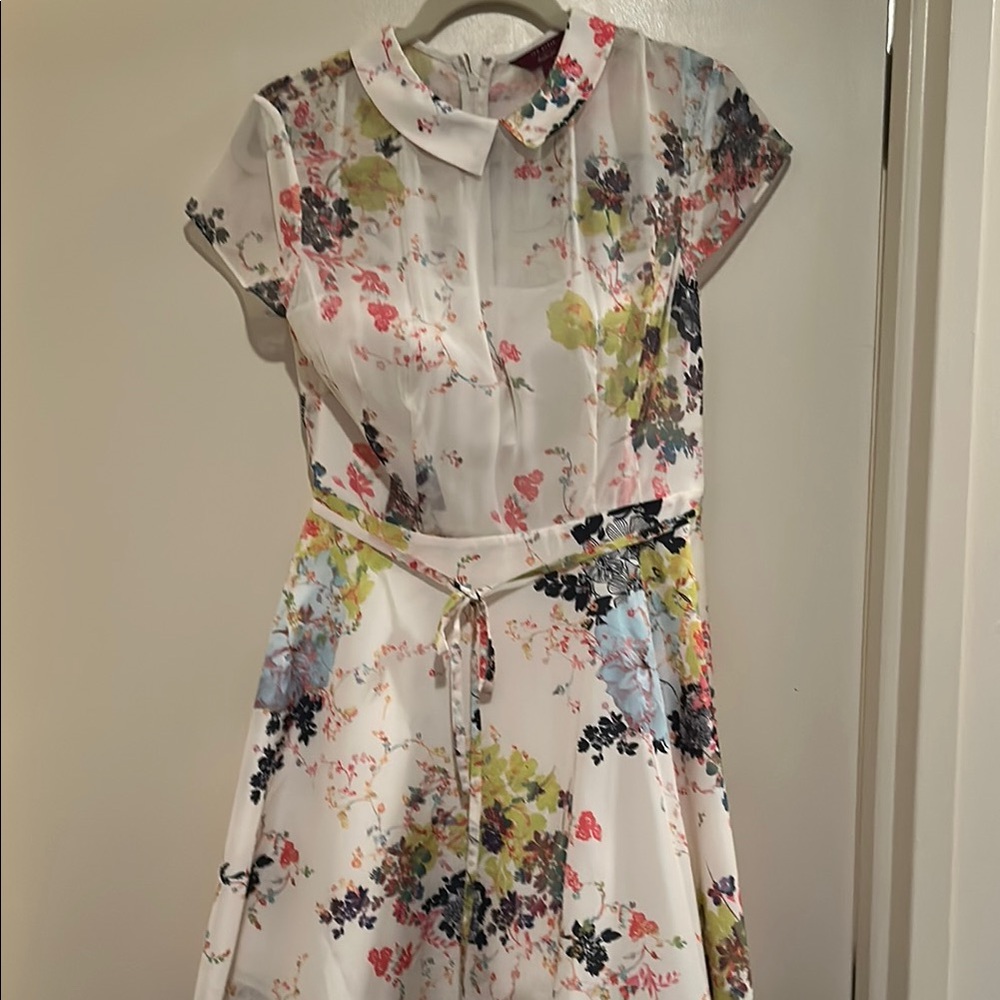 Ted Baker Cream Dress with Pink, Purple and Blue Wistful Floral Pattern